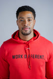 Work Different. Men's L/S Hoodie (Rd/Blk)